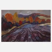 Werner Haselhuhn, "Felder im Herbst", Gouache auf Papier