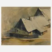 Ernst Hecker, "Crandorfer Häuser", Aquarell über Graphit