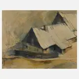 Ernst Hecker, "Crandorfer Häuser", Aquarell über Graphit