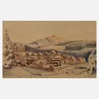 Georg Höhlig, Winter in Johanngeorgenstadt, Aquarell über Bleistiftvorzeichnung auf Karton