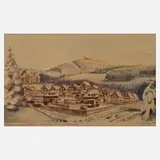 Georg Höhlig, Winter in Johanngeorgenstadt, Aquarell über Bleistiftvorzeichnung auf Karton