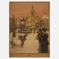 Rudolf Poeschmann, Altmarkt von Plauen im Winter, 1910, Farblithographie