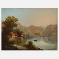 F. G. Herchenröder, Am Gebirgssee, Öl auf Leinwand
