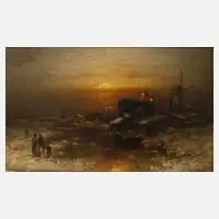 Th. Renardt, Winterabend, Öl auf Holztafel