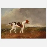 I. H. Smith, Jagdhund in weiter Landschaft, Öl auf Malkarton