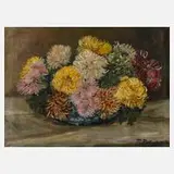 Rudolf Ballabene, Stillleben mit Dahlien, Öl auf Leinwand