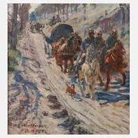 A. Baur, Soldatenkolonne, 1917, Öl auf Leinwand