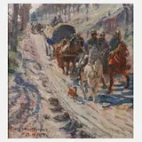 A. Baur, Soldatenkolonne, 1917, Öl auf Leinwand