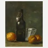 M. Fless, Stillleben mit Flasche, Öl auf Malplatte
