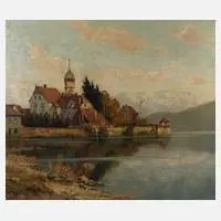 Clemens Freitag, Ansicht Frauenchiemsee, Öl auf Leinwand