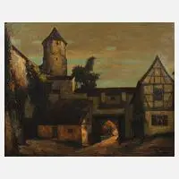 Adolf Frey-Mook, Altstadtwinkel mit Stadttor, Öl auf Leinwand