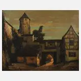 Adolf Frey-Mook, Altstadtwinkel mit Stadttor, Öl auf Leinwand