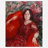 Fritz Fröhlich, "Dame in Rot", Öl auf Leinwand