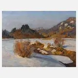 David Hoyer, Vorfrühlingslandschaft im Gebirge, Öl auf Leinwand