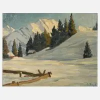 Elfriede Jungk, Alpine Winterlandschaft, Öl auf Pappe