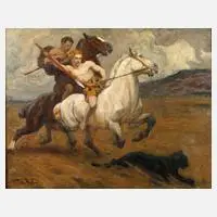 Franz Müller-Münster, Pantherjagd, Öl auf Leinwand
