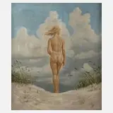 Josef Plank, Akt am Strand, 1955, Öl auf Leinwand