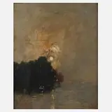 Heinrich Richard Reder, Abend am See, Öl auf Pappe