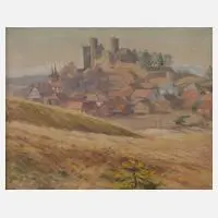 Edwin Scharff, Burgruine über der Stadt, Ölmalerei auf Papier