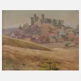 Edwin Scharff, Burgruine über der Stadt, Ölmalerei auf Papier