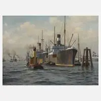 Waldemar Schlichting, Hamburger Hafen, Öl auf Leinwand