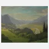 Hans Stadelmann, "Blick ins Inntal bei Brixlegg", 1942, Öl auf Sperrholztafel