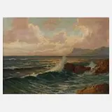 Franz Waldegg, Strandansicht mit Möwen, Öl auf Leinwand