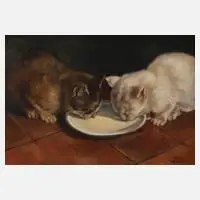 Kunz Weidlich, Trinkende Katzen, Öl auf Leinwand