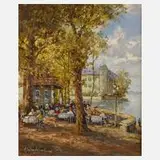Prof. h.c. August Wendehals, Café am See, Öl auf Leinwand