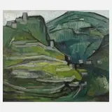 Erik Bøttzauw, Expressive Landschaft in Grün, Öl auf Leinwand
