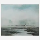 Rudolf L. Reiter, Schreitende im Nebel, Öl auf Leinwand