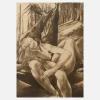 Prof. Willy Jaeckel, Liebespaar im Wald, Radierung