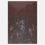 Prof. Friedrich Kallmorgen, Nächtliche Straße, Farblithographie auf blauem Karton