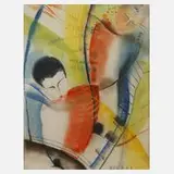 Beuhne, Figurale Szene, Pastellkreiden auf Papier