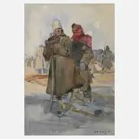 Prof. Hans Maria Glatz, Soldaten im Feld, Aquarell über Bleistiftvorzeichnung