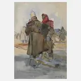 Prof. Hans Maria Glatz, Soldaten im Feld, Aquarell über Bleistiftvorzeichnung