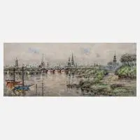 Ferdinand Höpner, "Alster mit Stadt", Aquarell und Deckweiß