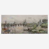 Ferdinand Höpner, "Alster mit Stadt", Aquarell und Deckweiß