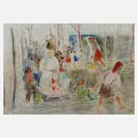 Die Kinder und Schneemann by Margarete Jürgens, Ölpastell, sold Aug 2022