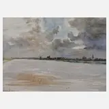Robert Lauth, Stadt am Horizont, Aquarell