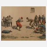 Rudolf Lehmann, Boxkampf im Gefangenenlager, Aquarell und Deckweiß