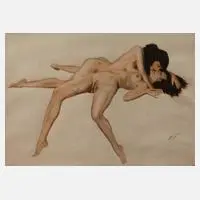 Marcel René Herrfeldt, Zwei Freundinnen, Aquarell über Graphitzeichnung
