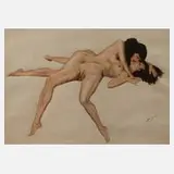 Marcel René Herrfeldt, Zwei Freundinnen, Aquarell über Graphitzeichnung