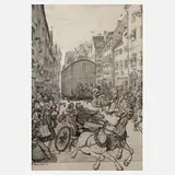 Emil Reinicke, Durchgehende Pferde, Tuschefederzeichnung mit partieller Weißhöhung