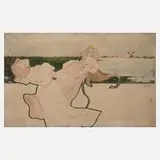 Raphael Kirchner, Tanzende Frauen, Tuschefeder in Rot und Grün