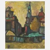 Andreas Bräunsdorf, Baustelle am Dresdner Schloss, Öl auf Hartfaserplatte