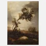 Manfred Feiler, Abends in der Heide, Öl auf Hartfaserplatte