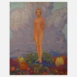 Walther Gasch, "Eva im Garten der Paradiesfrüchte", 1908, Gouache auf Karton und auf Karton kaschiert