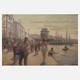 Hermann Kohlmann, Am Hafen, Öl auf Pappe