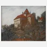 Prof. Franz Huth, Schloss Kuckuckstein, Pastell und Deckfarben auf braunem Papier
